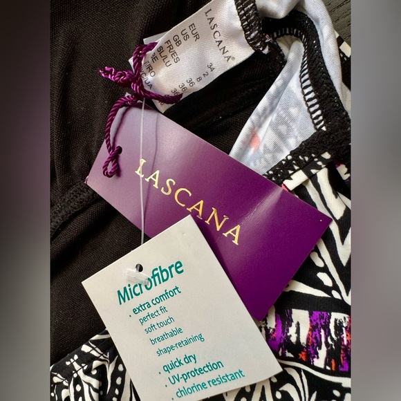 LASCANA Cutout Halterneck One-Piece Swimsuit in Black Multicolor Geometric Print - Picture 12 of 16